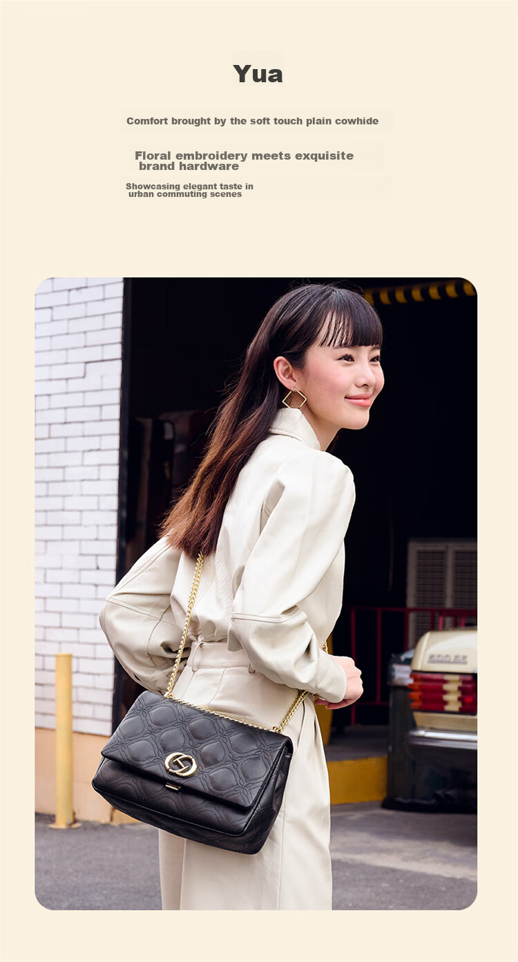 HONGU Ladies Handbag, Fashionable Diamond Pattern Chain Shoulder Bag, Cowhide Crossbody Bag, Small Square Purse, Birthday Gift for Girlfriend 3