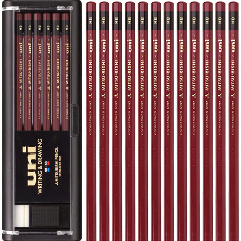 Uni Mitsubishi Gold HB Pencils, Wooden Shaft Pencils for Writing, Drawing And Design, 12 Pencils Per Box (With Eraser), 1887