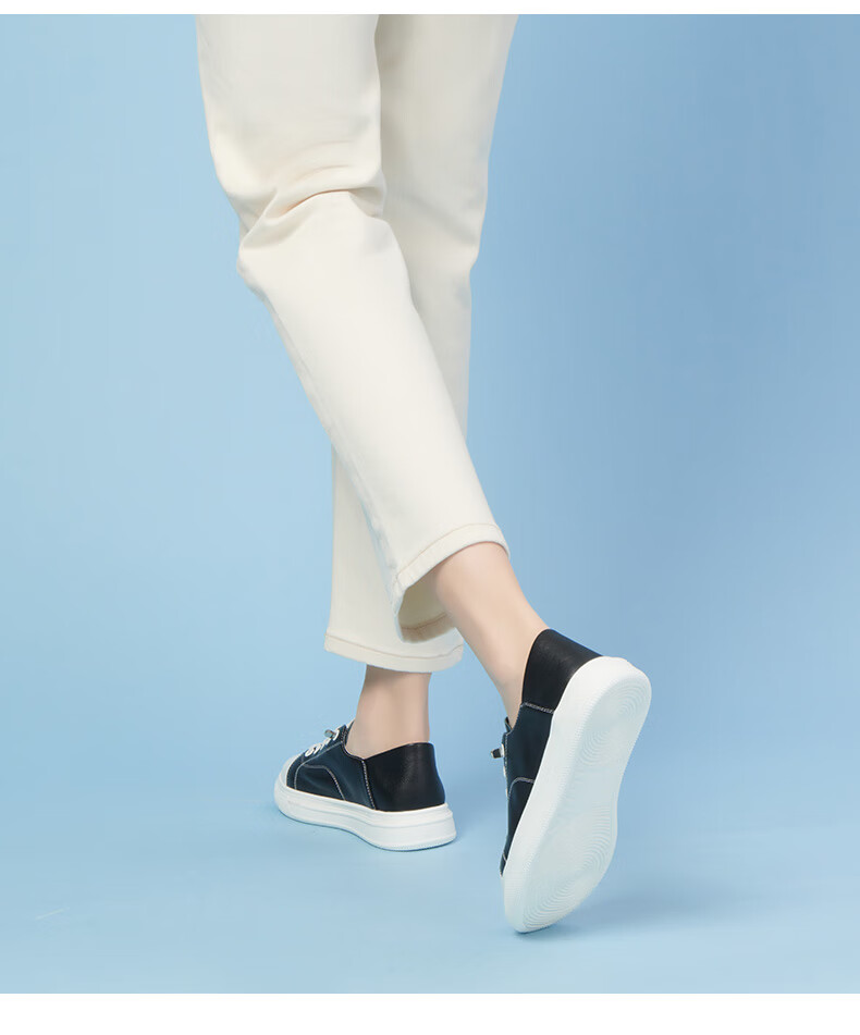 PT'SON Leather Sports Casual White Sneakers for Women, Spring Thick-Soled Breathable Slip-On Simple Versatile Skateboard Shoes, Beige, Size 35 16