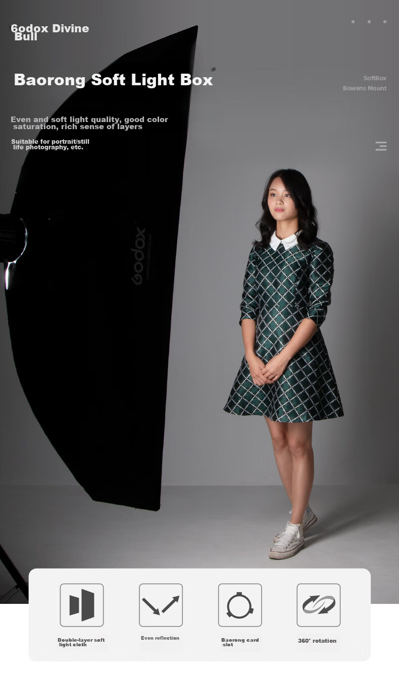 Godox 22*90cm Rectangular Square Grid Softbox, Light Modifying Cover, Suitable for Live Streaming Fill Light, Photography Light, Flash, Foldable Portable Softbox with Grid 1