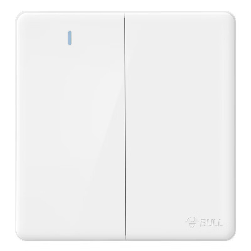 BULL Wall Switch, G28 Series, Two-Gang Double Control with Fluorescent Indicator, 86-Type Panel G28K212, Pearl White, Concealed Installatio