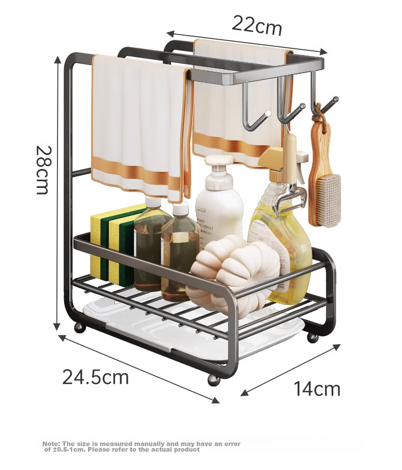 Shuaishi Stainless Steel Kitchen Towel Rack Draining Rack No-Drill Dishcloth Holder Sink Sponge Storage Shelf 16