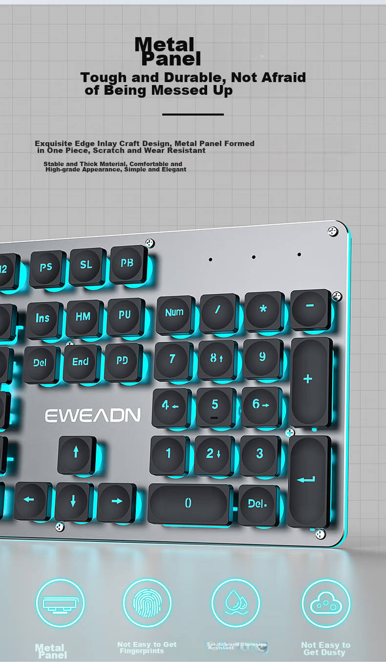 EWEADN GX710S Mechanical-Feel Wired Keyboard, Wireless Office Desktop Computer Laptop 104-Key Mouse Set, Low-Profile Membrane Gaming E-Sports Mouse Peripherals 14