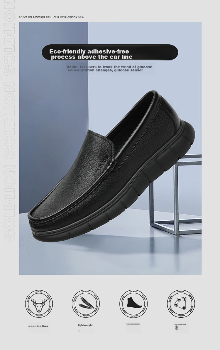 Goldlion Men's Shoes, Leather Shoes, Fashionable Business Casual Shoes, Comfortable Loafers, 55923018401A, Black, Size 41 2