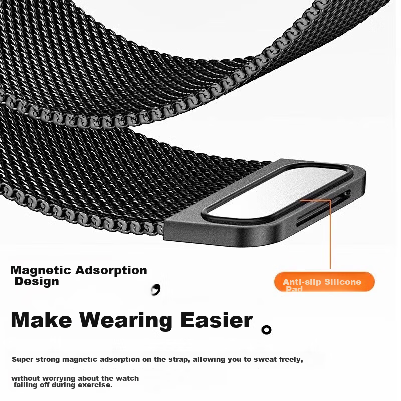 ESCASE Magnetic Milanese Loop Compatible with Xiaomi Redmi Watch 5 Strap, Metal Magnetic Waterproof Breathable Buckle Replaceable Wristband for Xiaomi Redmi 4, Black 4