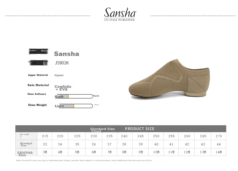 Sansha Ballet Teacher Shoes, Jazz Dance Shoes with Soft Soles And Breathable Flyknit Upper, Modern Dance Practice Shoes, Brown, Size 38 4