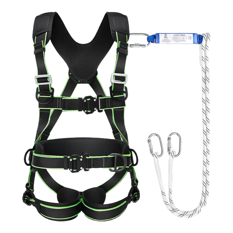 XINGGONG Five-Point Safety Harness, Individual Safety Belt, High-Altitude Construction Site Double Small Hooks with Buffer Pack 1.8 Meters XGD-10