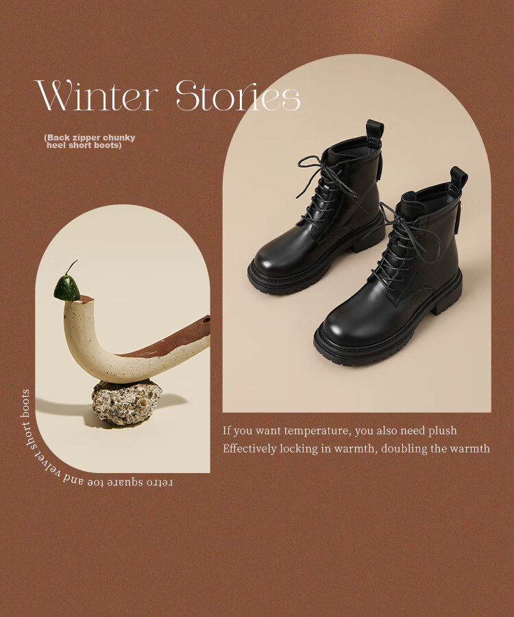 ZHR Martin Boots for Women, Autumn And Winter Retro Thick-Soled Women's Boots, British Style Lace-Up Versatile Ankle Boots, EH96, Black, Size 35 4