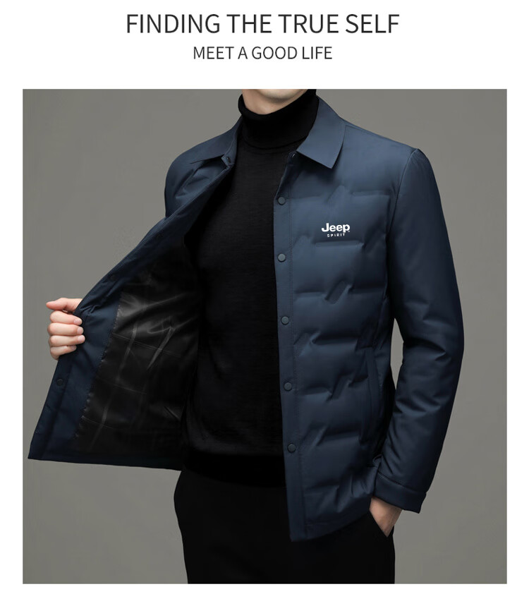 JEEP SPIRIT Men's Autumn Winter Business Casual Lapel Lightweight Warm Loose Down Jacket Black L 3