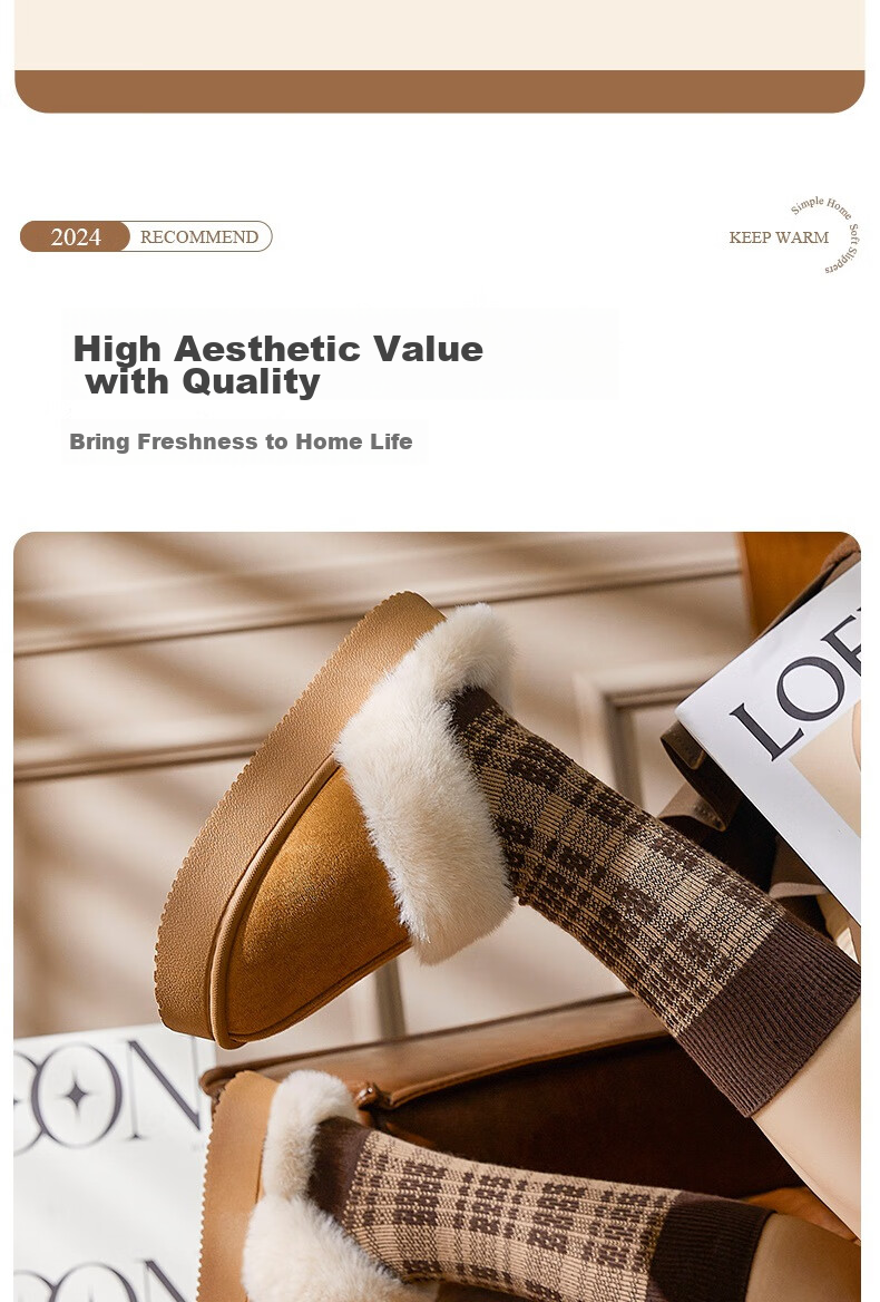 GUOLUOFEI Leather And Fur Integrated Thick Cotton Slippers for Men And Women, Home And Outdoor Wear, Furry Fleece-Lined Warm Couple Style, Gray, Size 42-43 12