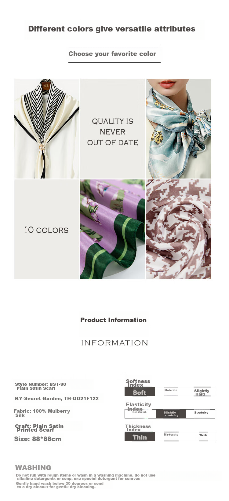 Sijie [Boutique Exclusive] Heavyweight Pure Silk Scarf, 100% Mulberry Silk Large Square Scarf with Print Shawl, Mid-Autumn Festival Gift 7