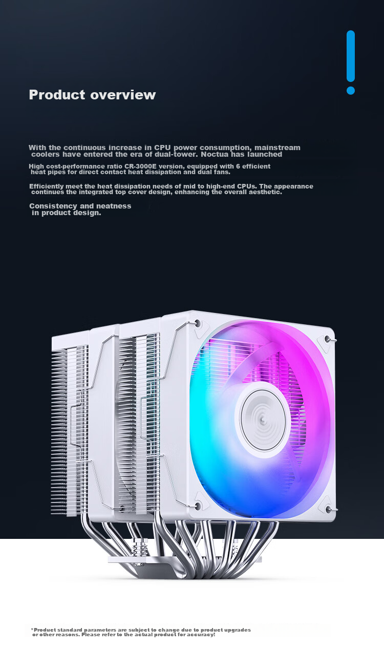 JONSBO CR-3000E Colorful White Edition CPU Air Cooler (Dual Tower Dual Fan / Nickel-Plated 6 Heat Pipes / Colorful Lighting Effects / PWM / Multi-Platform / Thermal Paste Included) 2