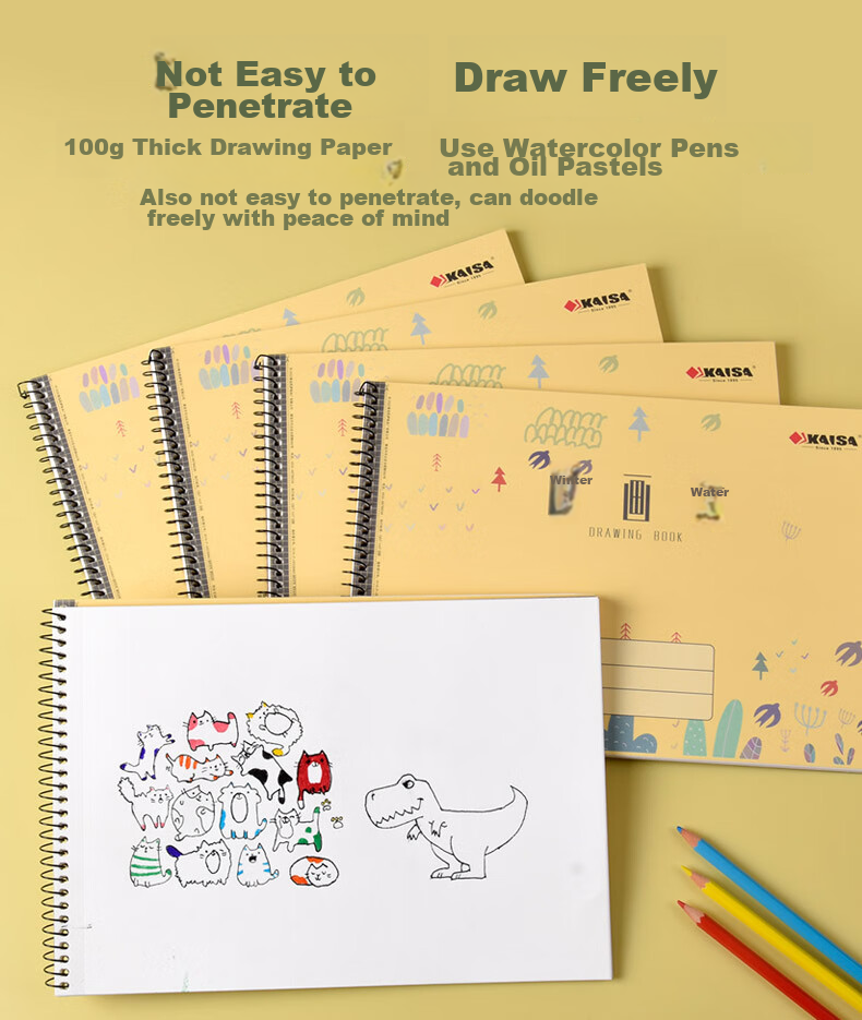 KAISA 16K/20 Sheets Drawing Book, Children's Art Sketchbook, Elementary School Student Art Paper, Kindergarten Doodle Book, Thickened Drawing Pad, Student Stationery, Pack of 5 3