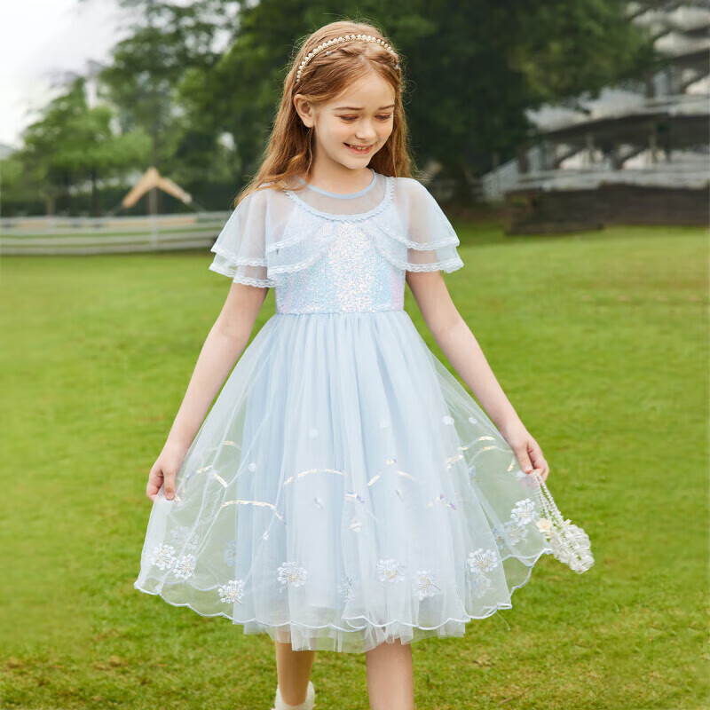 ASK JUNIOR Girls' Formal Dress, Summer Children's Vacation Style Tulle Princess Dress, Performance Costume