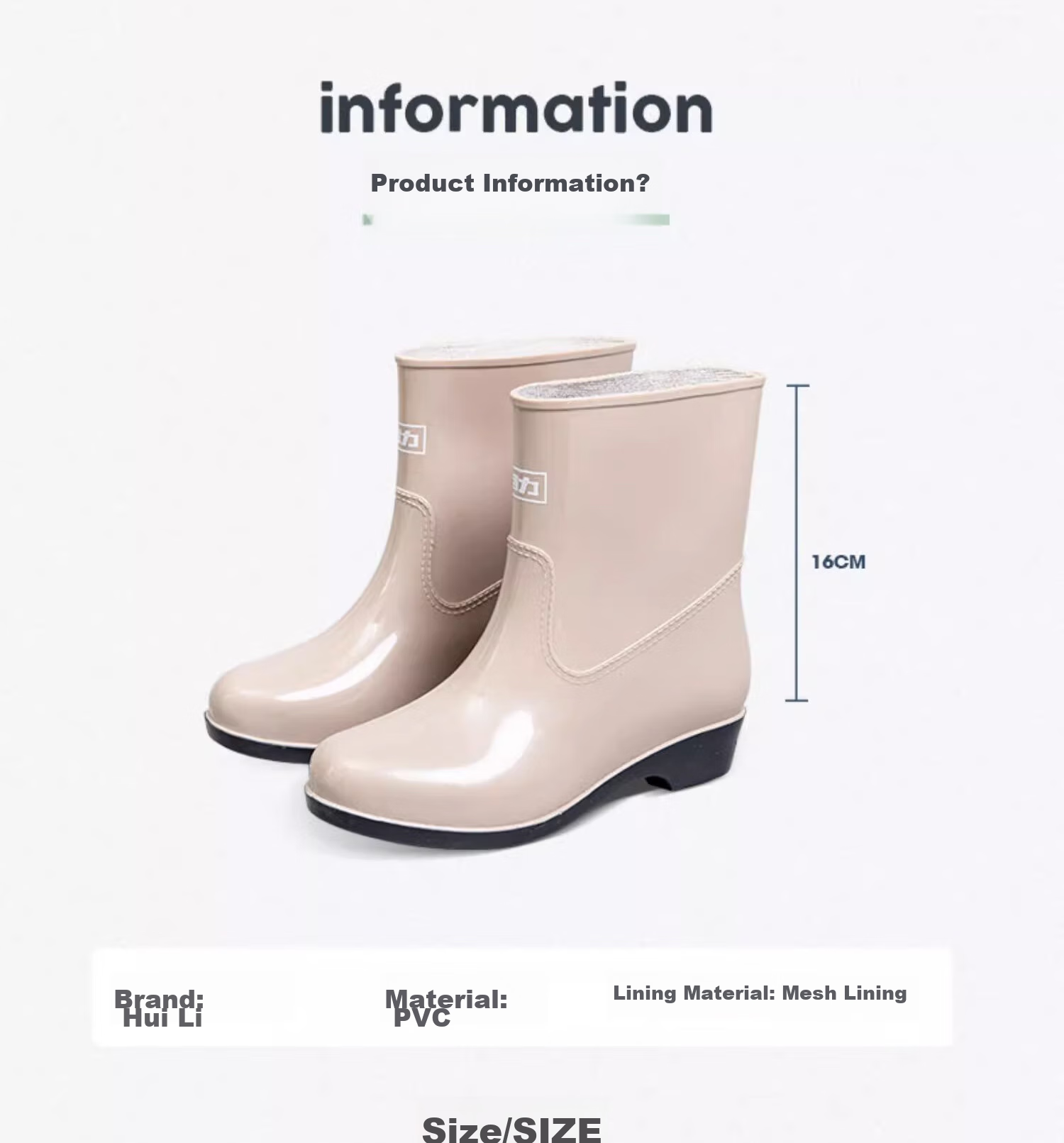 Warrior Women's Mid-Calf Rain Boots, Waterproof Non-Slip Rubber Shoes, Wear-Resistant Rain Boots HXL23-S Khaki Size 37 1