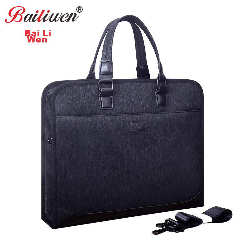 Bailiwen B0074 Black 3D Double-Layer Handbag, Office Meeting Bag, Document Bag, Handheld Shoulder Crossbody Large Capacity Men's Briefcase, Laptop Bag, Business Office Bag, Conference Handbag