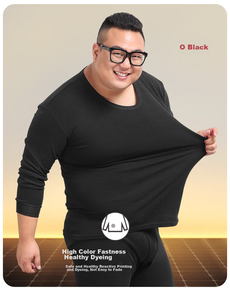 Hengyuanxiang [Plus Size Autumn Underwear] Men's 100% Pure Cotton Thin Antibacterial Plus-Size Thermal Underwear Set for Spring And Fall Seasons 26