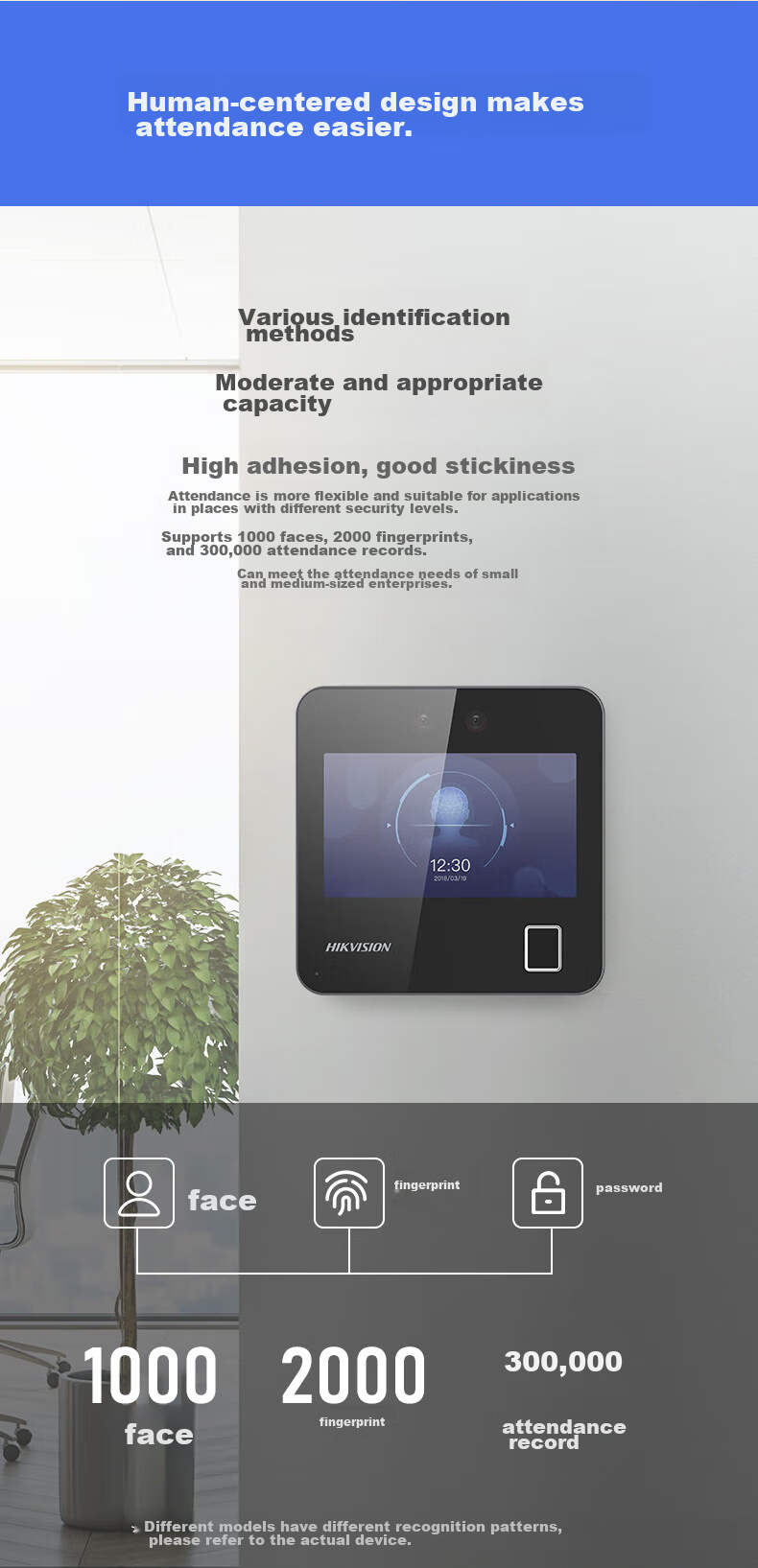 HIKVISION Attendance Machine, Facial Recognition Clock-In Device, 0.2S Fast Recognition, Office Sign-In Machine, No Network Required, No Software Installation Needed, Automatic Report Generation, A23 7