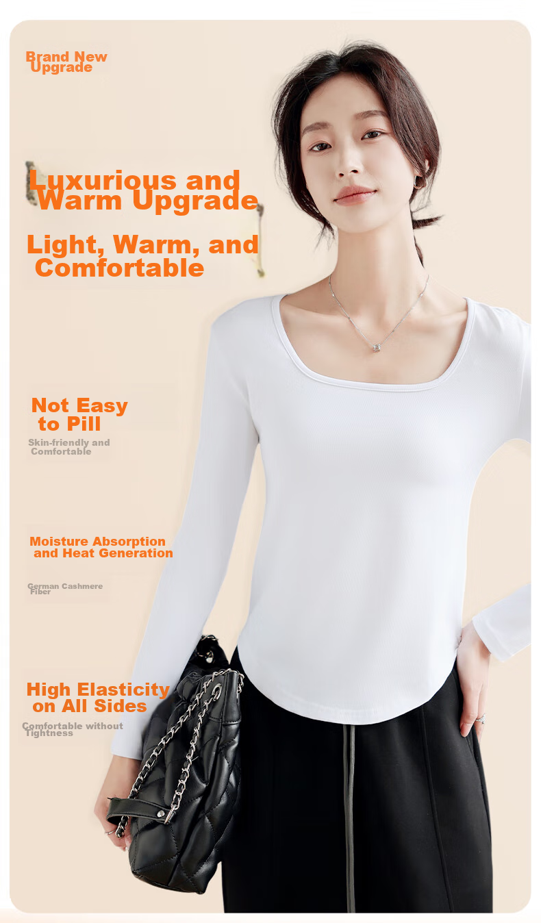 FitonTon Thick Crew Neck Base Layer, Winter Tight-Fitting Waist-Cinching Long-Sleeve T-Shirt, Slim-Fit Big Collar Top 5