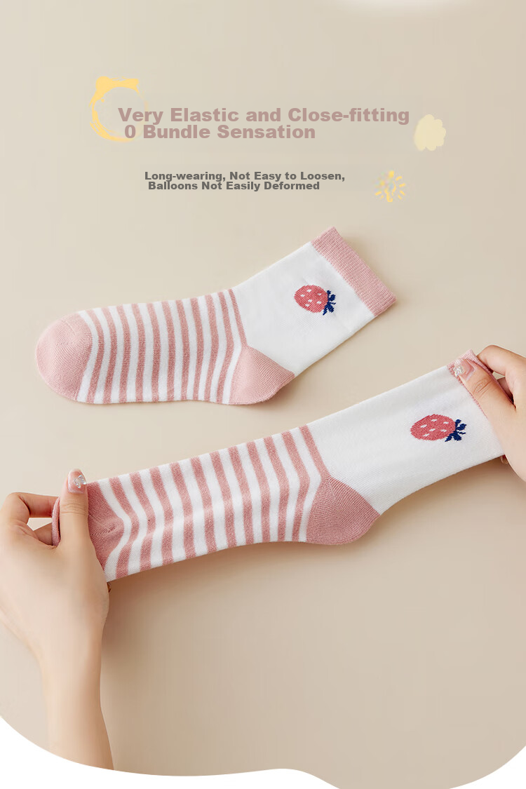 LangSha Children's Socks, Girls' Mid-Calf Cotton Socks for All Seasons, High-Elastic Comfortable Casual Sports Socks for Older Girls, 5 Pairs Per Pack 8