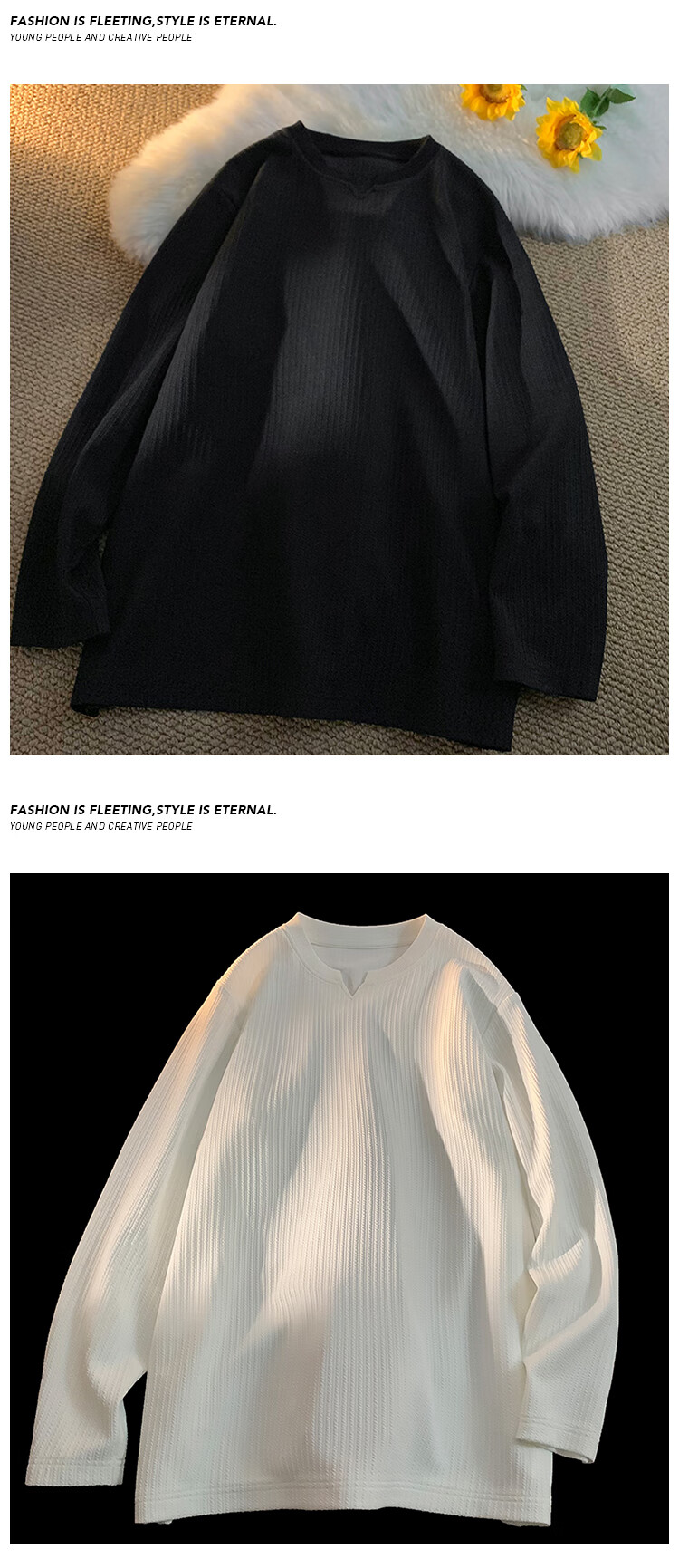 POUM Trendy Inner Layer Sweatshirt for Men, Spring And Autumn Casual Couple Loose Long-Sleeve Undershirt HT24038 White 2XL 5