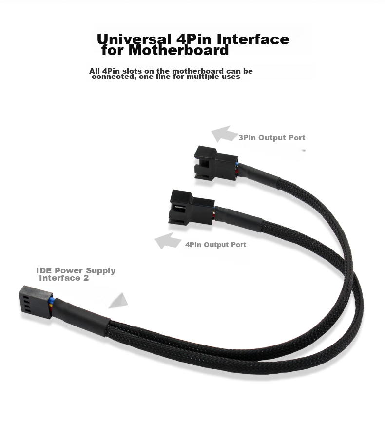 JEYI Desktop Motherboard Fan Adapter Cable, 4-Pin One-To Adapter Cable Extension, Motherboard 4-Pin Temperature Control Interface Expansion, Case Fan Connection Cable 2