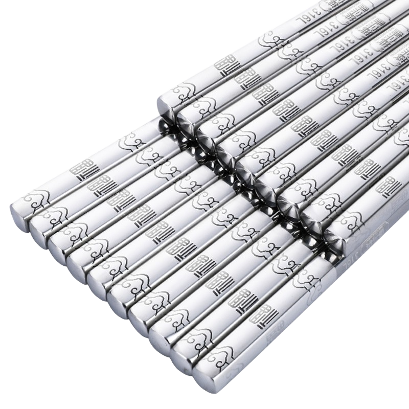 Tangzongkuai 316L Stainless Steel Chopsticks, Set of 10 Pairs, Fu Character Design, 23.5cm Length, Non-Slip, Heat-Resistant, Durable Tableware C6155