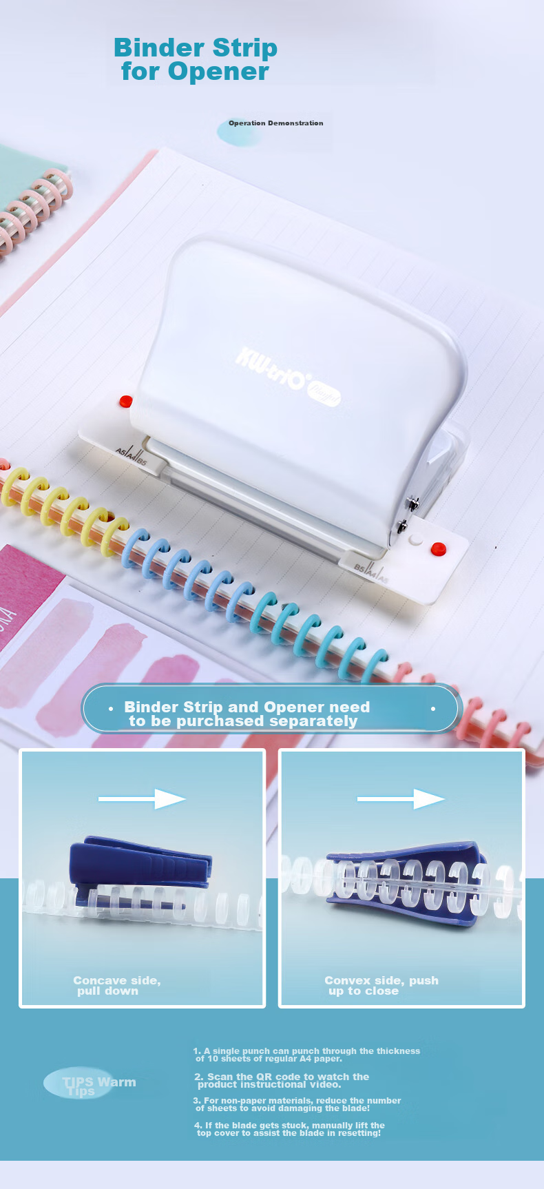 KW-Trio 20/26/30-Hole Puncher, Student Stationery Binding Tool for Loose-Leaf Notebooks, 10-Hole Puncher, Learning Aid, Student DIY Journal Tool, Hole Puncher 13
