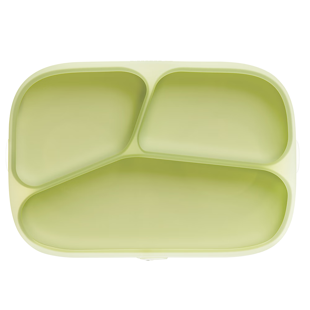 Babycare Baby Food Plate with Double Reinforced Dividers, Silicone Plate without Straw Fork Spoon - Amber Gree