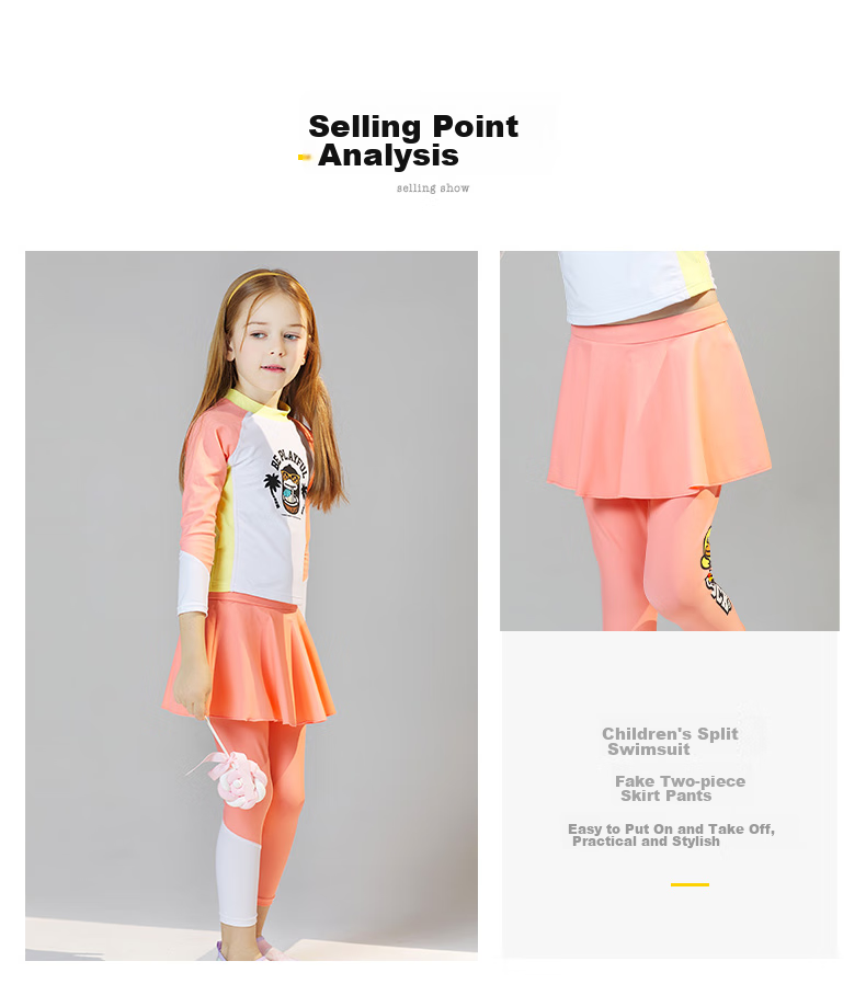 B.Duck Children's Two-Piece Swimsuit, Girls' Sun Protection Surfing Suit with Long Sleeves And Pants, Warm Hot Spring Swimwear 6