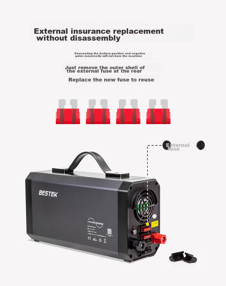 BESTEK Inverter High-Power Car Power Converter 12V to 220V True Rating 1000W Outdoor Power Equipment 19