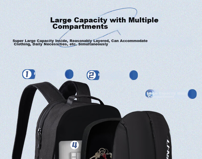Li-Ning Backpack, High School Student Backpack, Unisex Shoulder Bag, Middle School Laptop Bag, Outdoor Travel Bag, Large Capacity Hiking Backpack, Black 8
