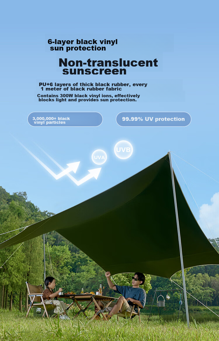 JD Original [6-Layer Black Gel True Sun Protection] Butterfly-Shaped Canopy, 15 Square Meters Outdoor Camping Equipment, Sunshade And Rain Protection Awning for 4-6 People 5