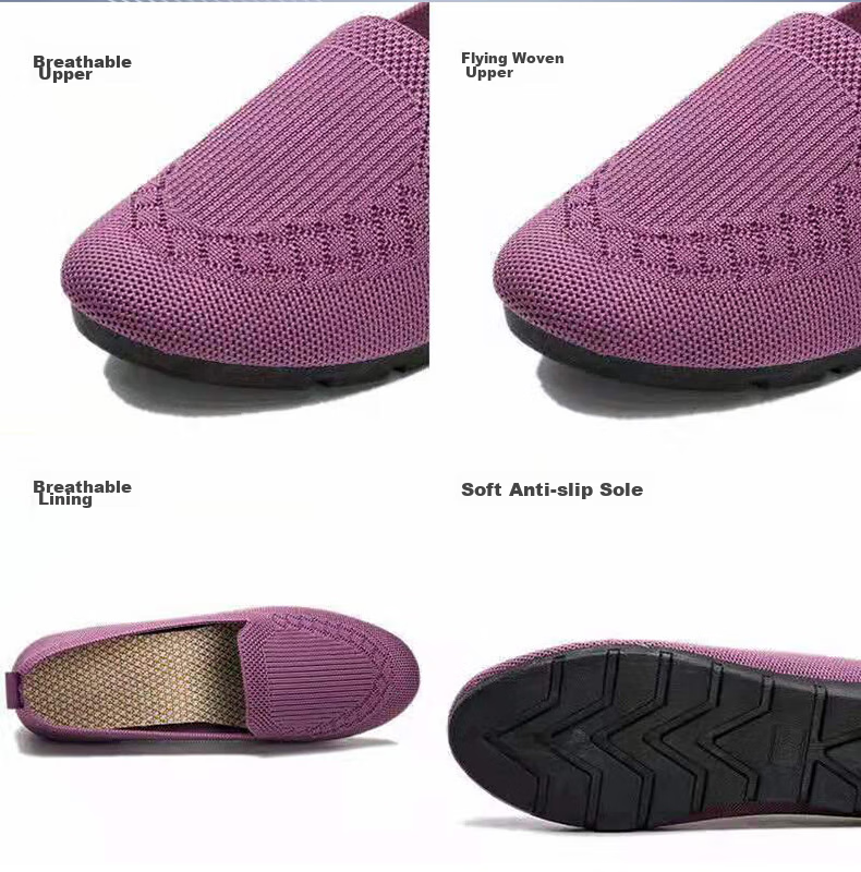 Weizhi Old Beijing Cloth Shoes for Women, Fly-Knit Loafers, Polyurethane Sole Flats, Mom Shoes WZ1029 Purple 37 5