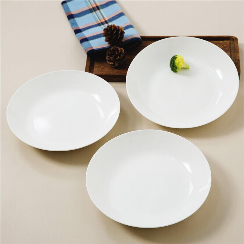 Sky Top Bone China Deep Dinner Plates, 8-Inch Pure White Ceramic Plates for Home Use, Housewarming Tableware Set of 4