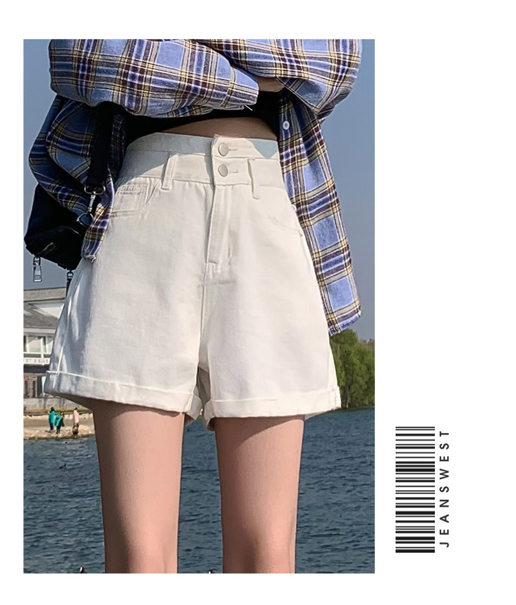 Jeanswest Women's Ripped Denim Shorts Summer Thin High Waist Slim Wide Leg Mid-Length Jade Green L 19