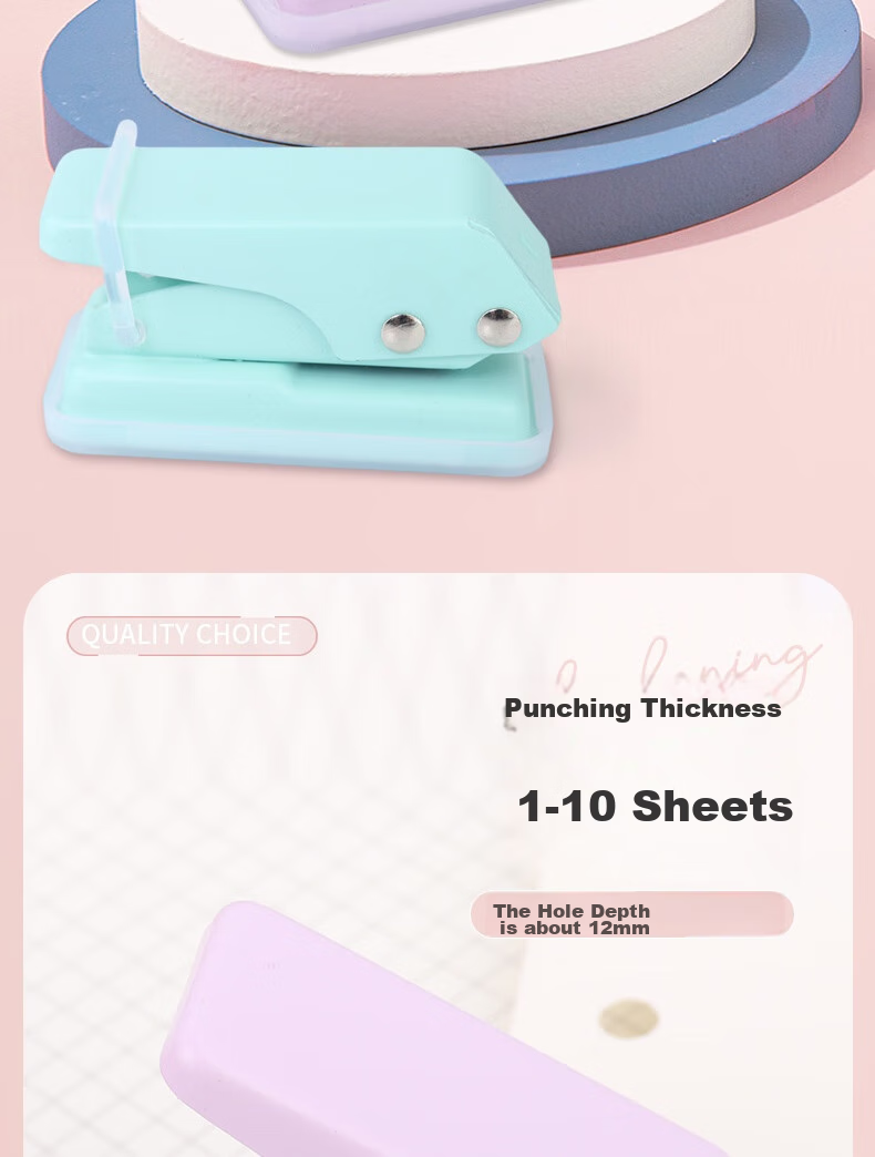 Touch Fish, Hole Puncher, Macaron Mini Single-Hole Circular Ring Dry Cute Student Stationery Office Loose-Leaf Puncher, Pink 1