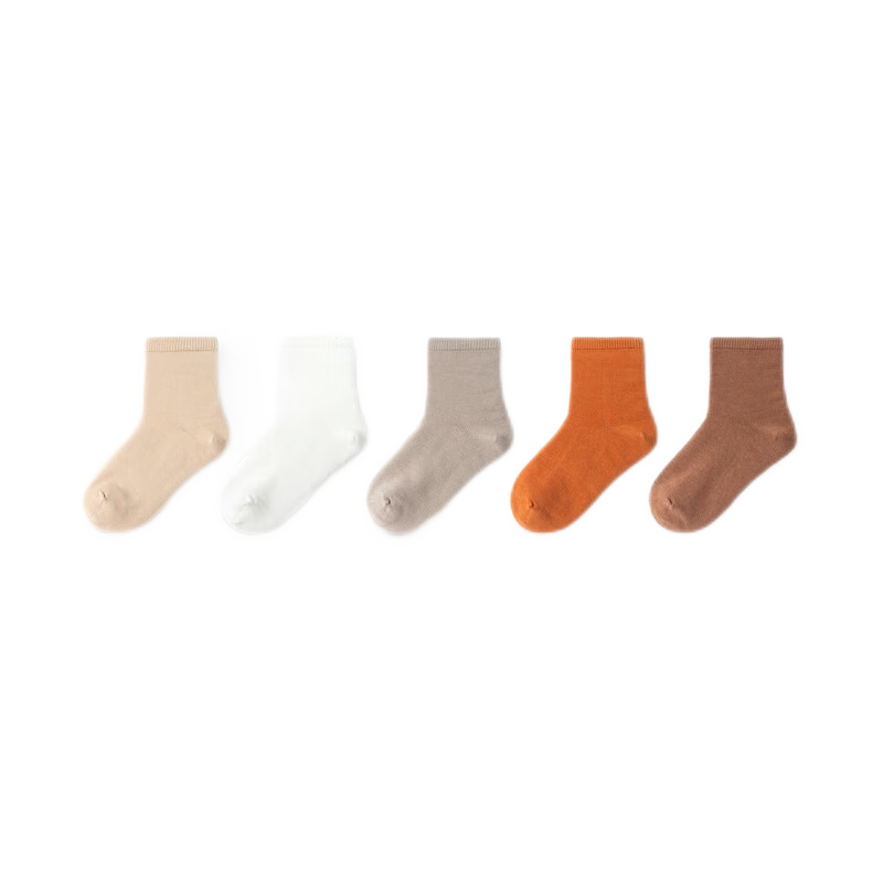 BALABALA Children's Socks, Spring And Autumn, Boys And Girls Cotton Socks, Solid Color Baby Toddler Mid-Calf Socks, Five Pairs Pack, 208924172205