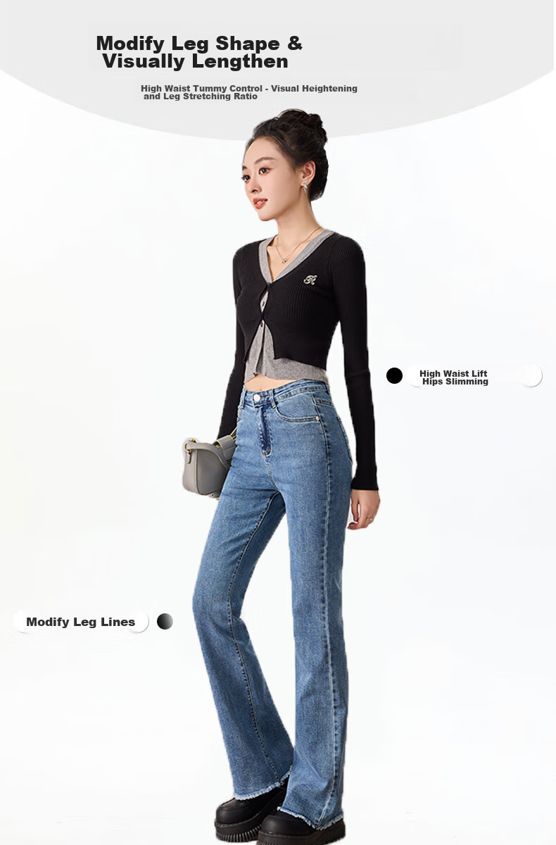 Langsha Micro-Flare High-Waisted Jeans for Women, Spring And Autumn Season, Butt-Lifting, Slimming, Vintage Frayed Edge, Elastic Harem Pants, Flared Pants 3