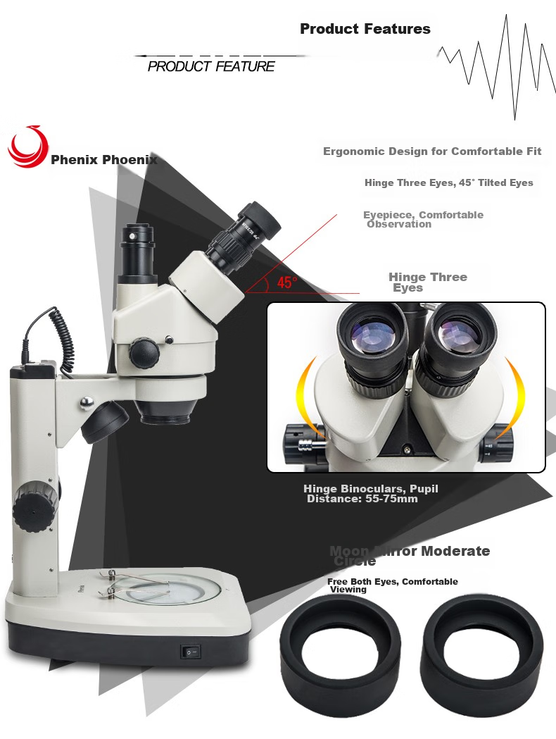 Phenix XTL-165 Triocular Stereomicroscope Continuous Magnification Circuit Board Inspection, Mobile Phone Repair, Biological Dissectio 5
