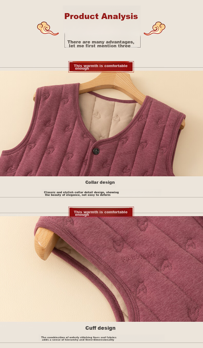 YUZHAOLIN Middle-Aged And Elderly Women's Vest, Grandma's Cardigan, Wool-Lined Thickened Vest, Mom's Warm Waistcoat, Cotton Jacket for Autumn And Winter 4