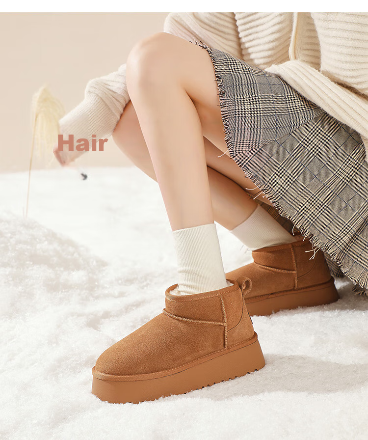 ZHR Snow Boots for Women, New Winter Style with Fleece Lining, Warm Cotton Shoes, Non-Slip Waterproof Thick-Soled Ankle Boots GZ08 Camel Color Size 39 16