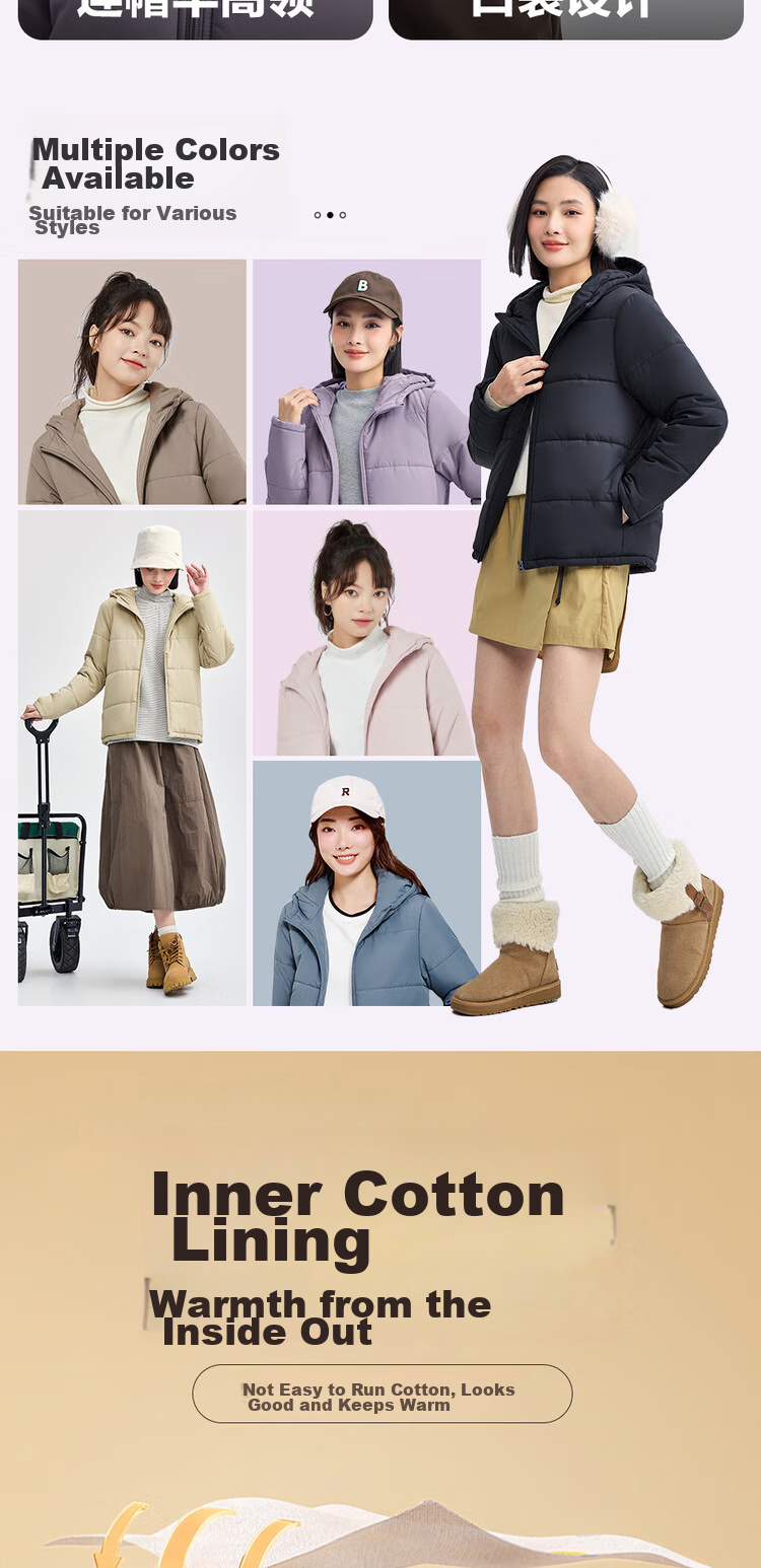 Giordano Women's Casual Jacket, Solid Color Simple Style Cotton Coat, Zipper Hooded Cotton Outerwear for Women, 05372731 5