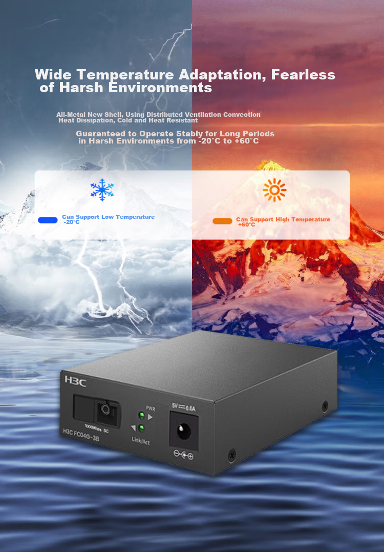 H3C Fiber Optic Transceiver, Gigabit Single-Mode Single-Fiber Optical-Electrical Converter, 3km SC Interface One Fiber Four Electrical (Single Unit), FTR04G-3B 3