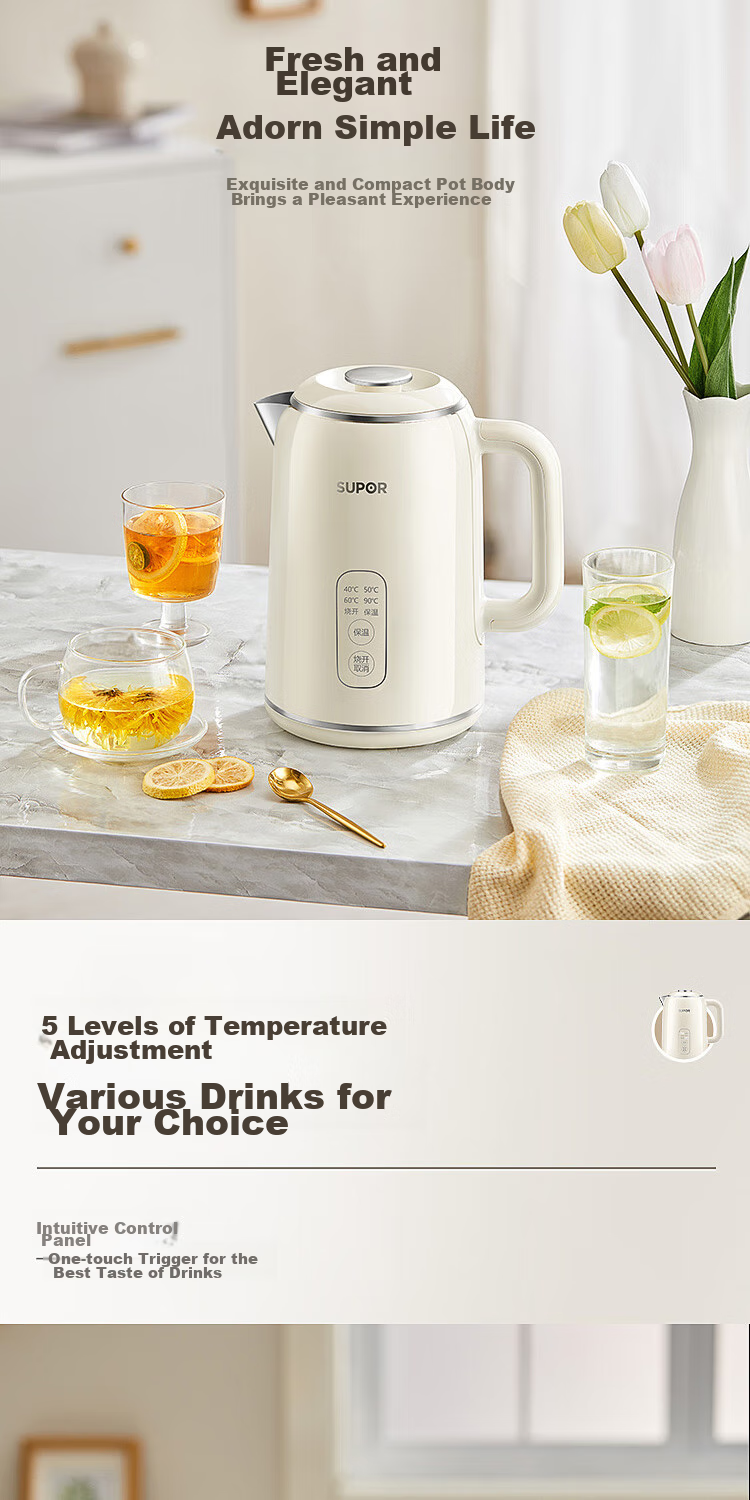 SUPOR 1.5L Temperature Display Kettle with Side Display, 316L Stainless Steel, Multi-Temperature Adjustment And Heat Preservation, Electric Kettle for Breast Milk And Baby Formula, SW-15T75A 3