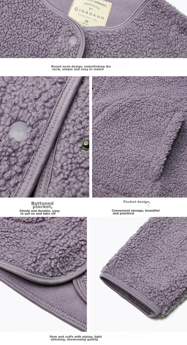 Giordano Women's Teddy Fleece Warm Fashionable Crew Neck Loose Cardigan Jacket 05372859 20