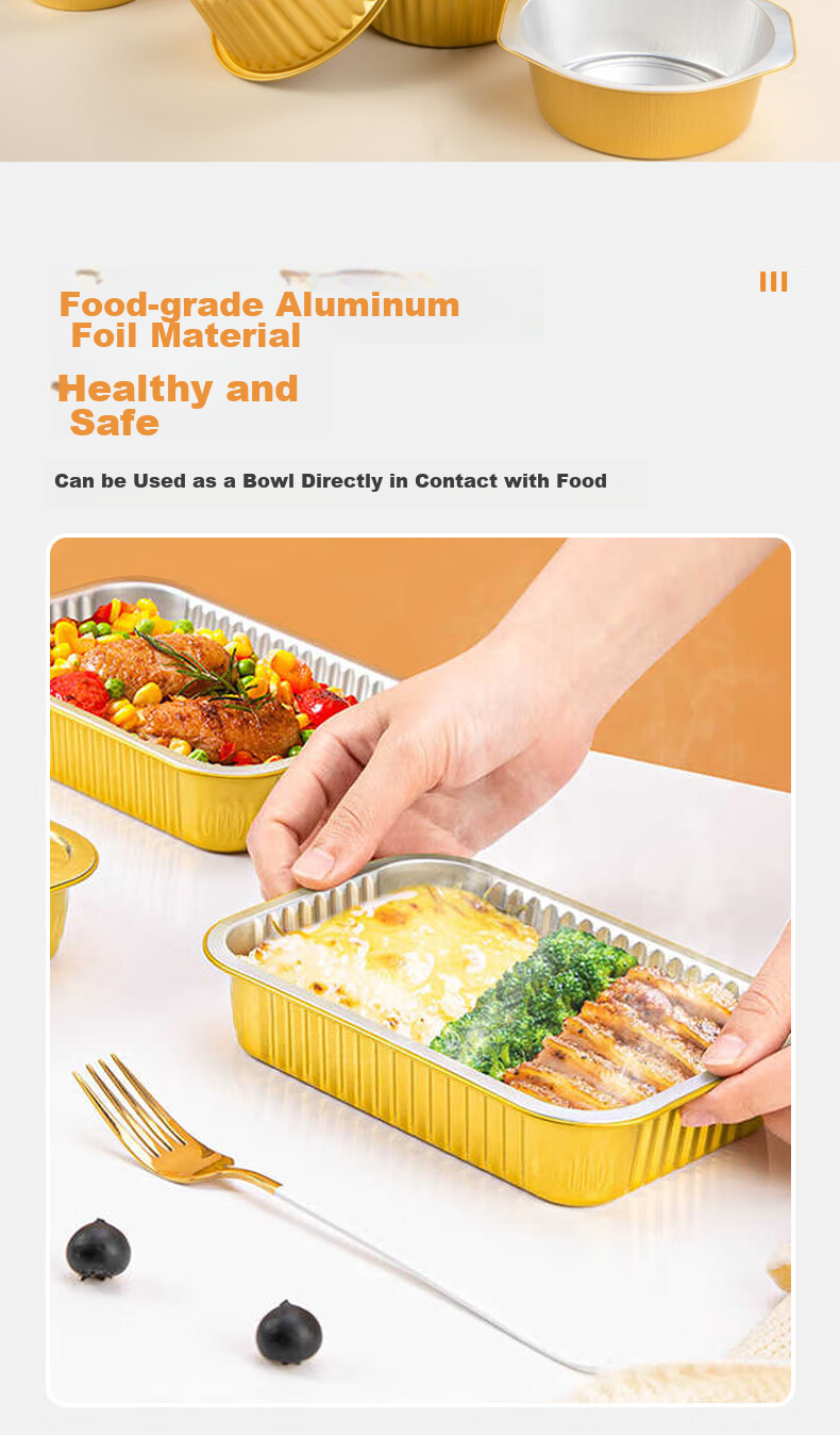 Tangzongkuai Disposable Aluminum Foil Takeout Boxes, 930ml*10 Pieces, with Lids, Square Thickened Food Containers for Takeout And Camping 10