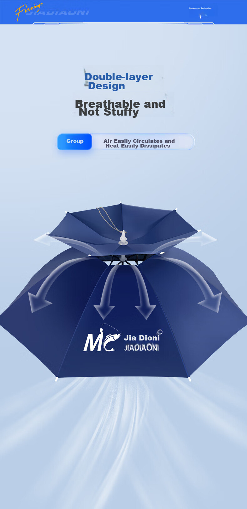 JIADIAONI Head-Mounted Fishing Umbrella Hat, Rain Umbrella, Head-Top Umbrella Hat with Head, Fishing Umbrella for Sun Protection And Rain Protection, Conical Hat 0.93 7