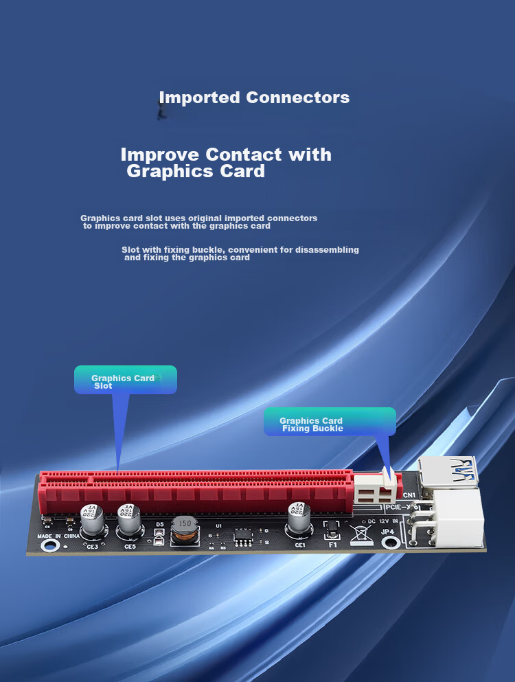 EB-LINK PCI-E X1 to X16 Graphics Card Extension Cable, PCIe 1X to 16X Adapter Cable, Expansion Card, Large 6P Power Supply 4