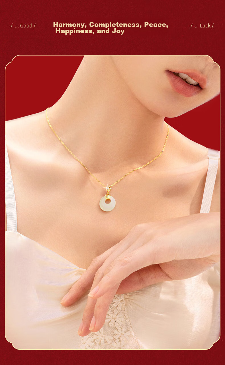 Zhenshangyin China Gold Peace Buckle Silver Necklace for Women, Hetian Jade 2026 New Mid-Autumn Festival Birthday Gift for Girlfriend with Zirco 8